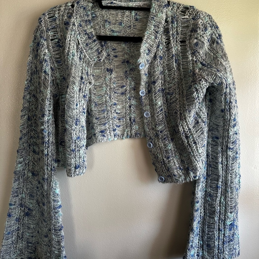 Women's Blue and Gray Knit Sweater